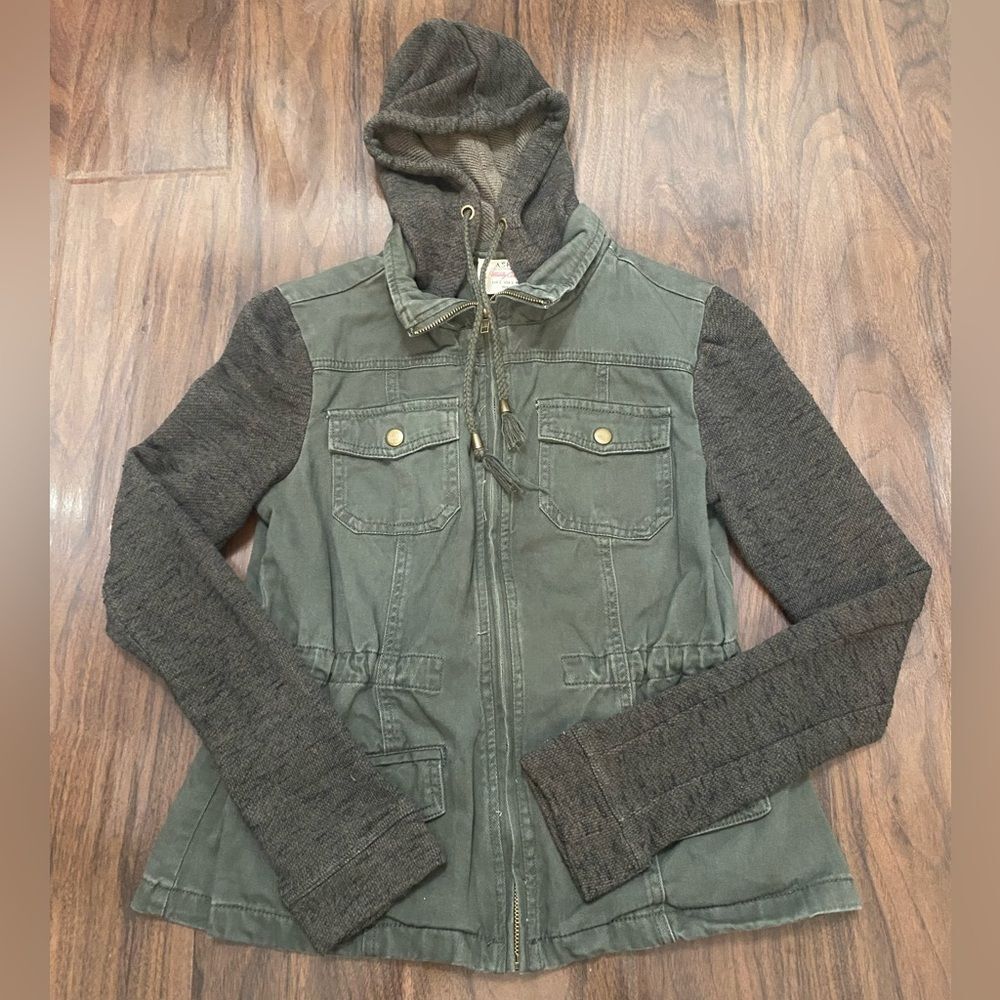 Ashley by 26 International Green and Gray Hooded Utility Jacket